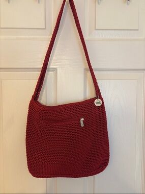 The Sak Crochet Shoulder Bag in Deep Red